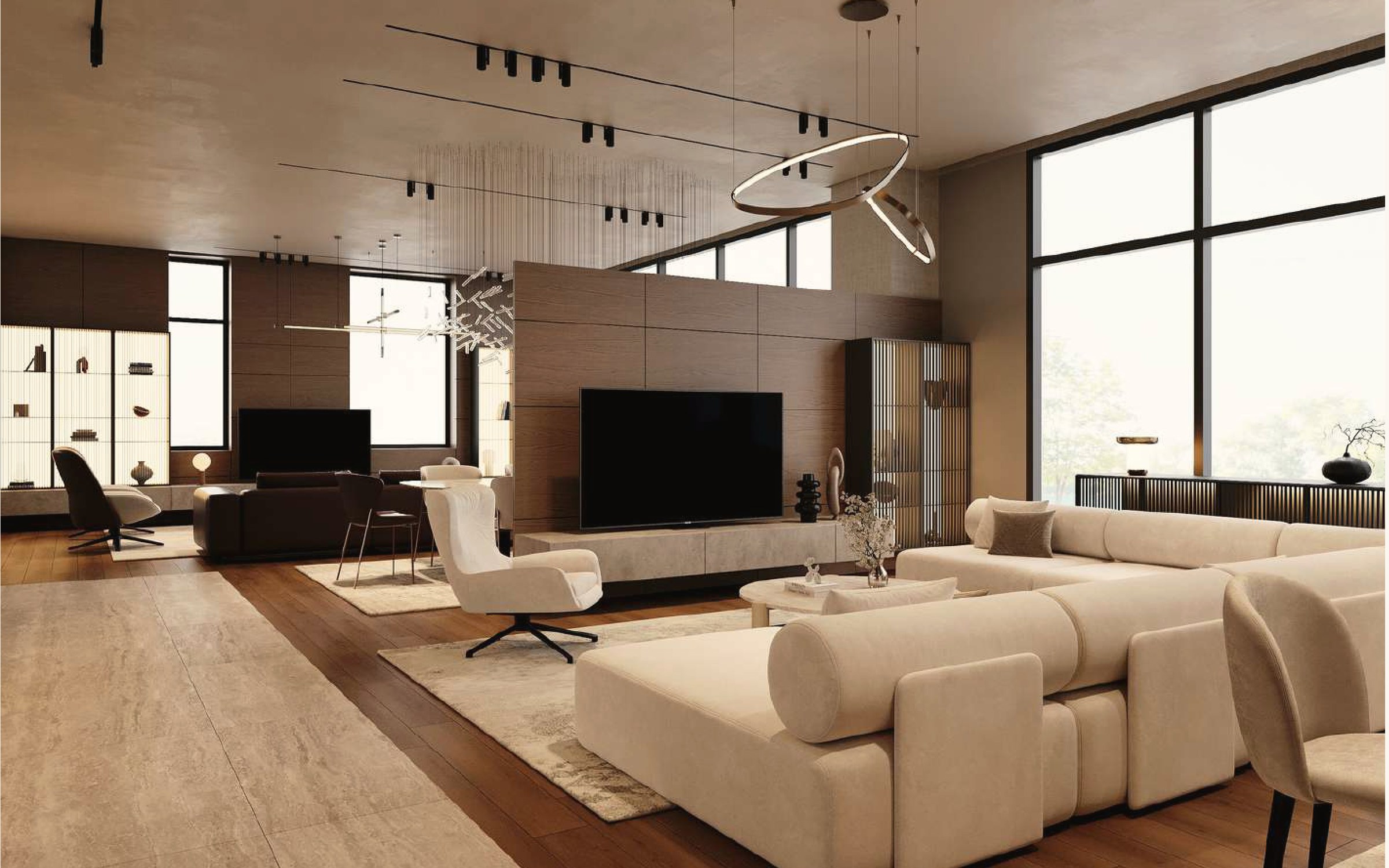 Daytime furniture setting in a showroom design visualisation
